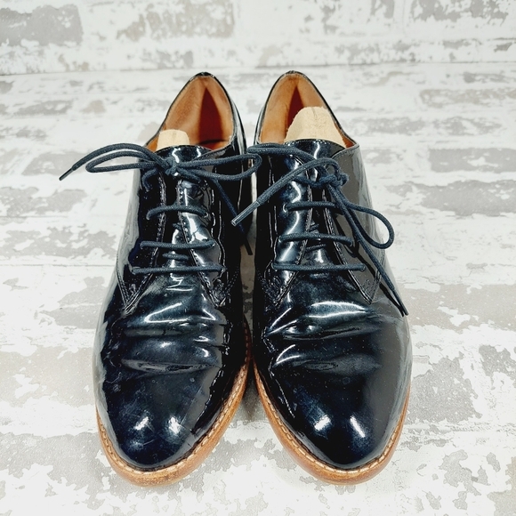 Louise et Cie Black Patent Leather Lace Up Block Heel Loafers Boots D263 - Picture 3 of 12